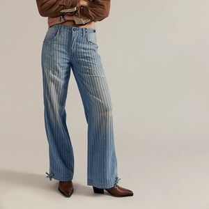 Free people We The Free Don't Wait Up Pinstripe Boyfriend Jean Glitter Pinstripe
